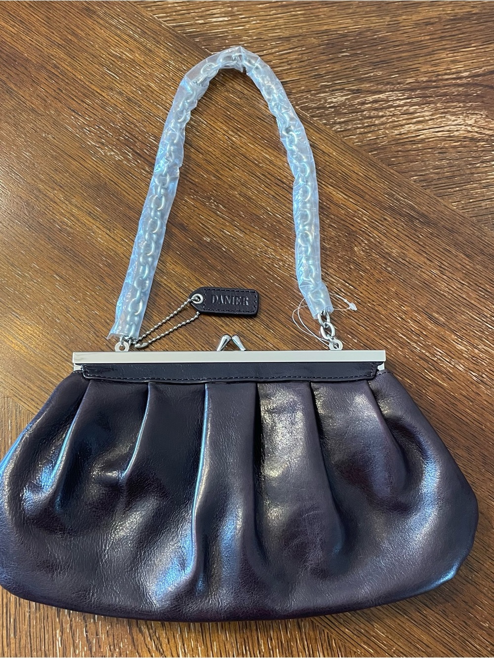 DANIER Chocolate brown Leather Pleated Frame-Top Women’s Bag NEW